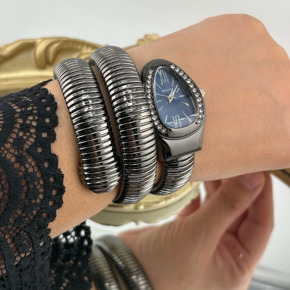 Serpenti Wrap Bracelet Watch – Black-Gray Tone / Dark Blue Dial ✨ - Picture 12 of 15